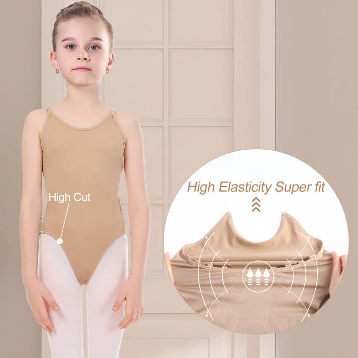 iMucci Girls Nude Leotard Seamless Camisole Leotard Ballet Undergarment with Adjustable Clear Straps - Image 3